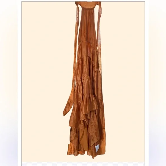 ASOS Elegant Bronze Orange Hi-Low Halter Dress - Picture 4 of 7